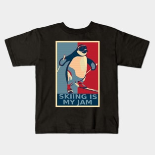 Skiing Is My Jam Funny Penguin Skiing HOPE Kids T-Shirt